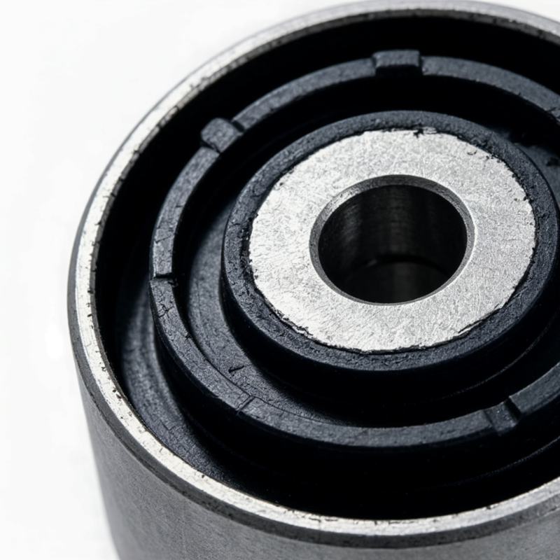 Control arm bushing end view with centered metal bushing ring and black rubber core