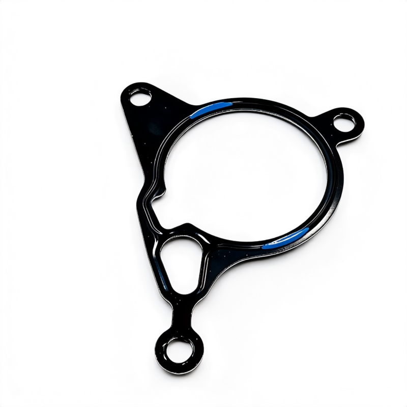 Black vacuum pump gasket seal with matching O-ring and metal mounting holes