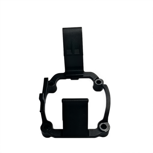 Throttle body bracket, black plastic with central opening and mounting tabs