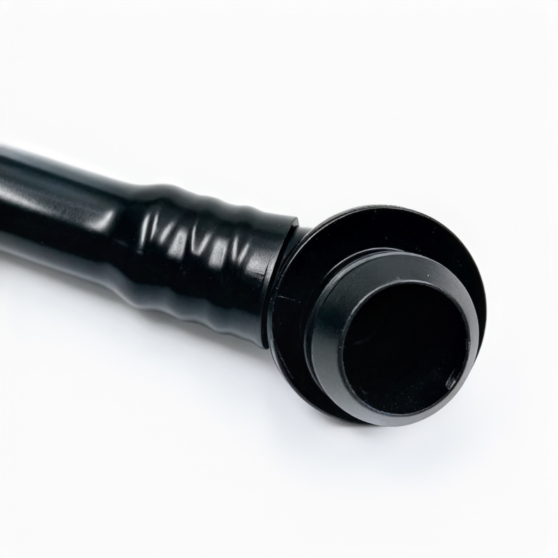 Black crankcase vent hose end with circular opening and molded collar