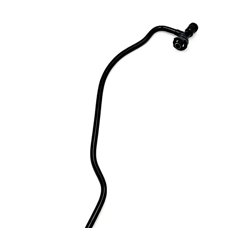 Coolant reservoir hose with elbow bend and black connector
