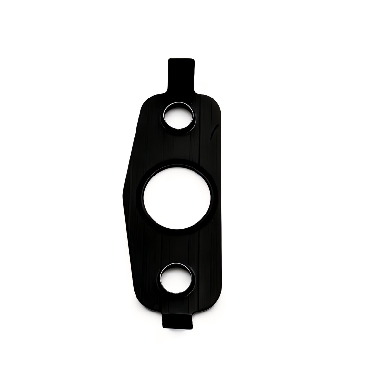 Black oil line seal bracket with one large hole and two smaller holes