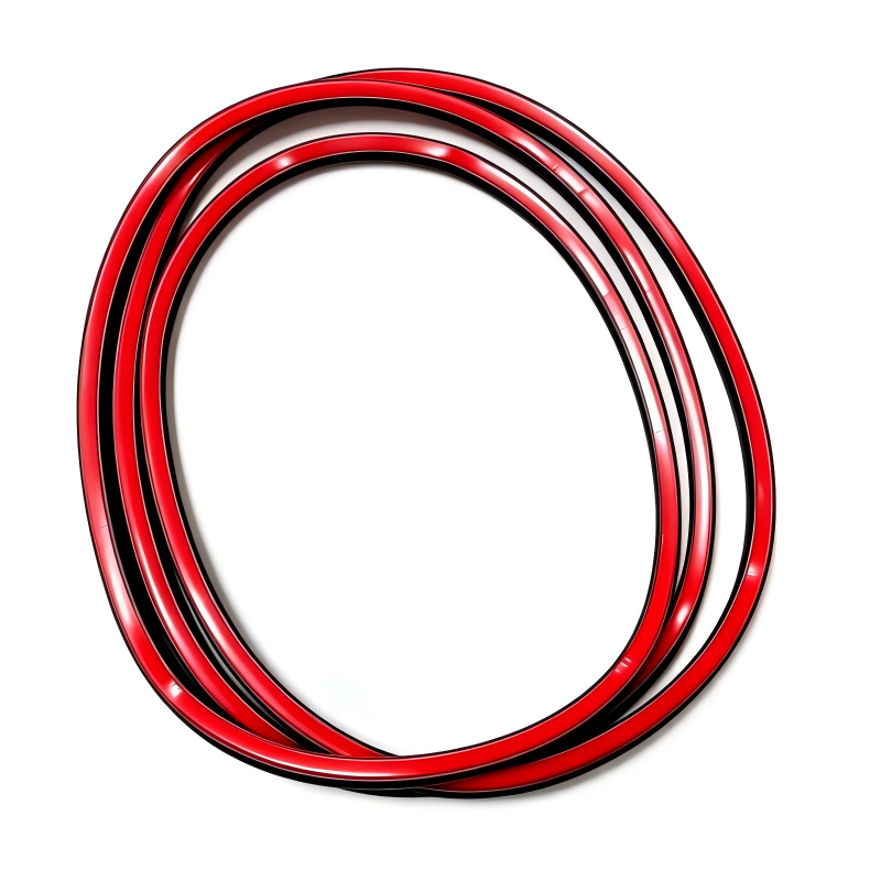 Door weatherstrip seal, red rubber loop with black inner strip