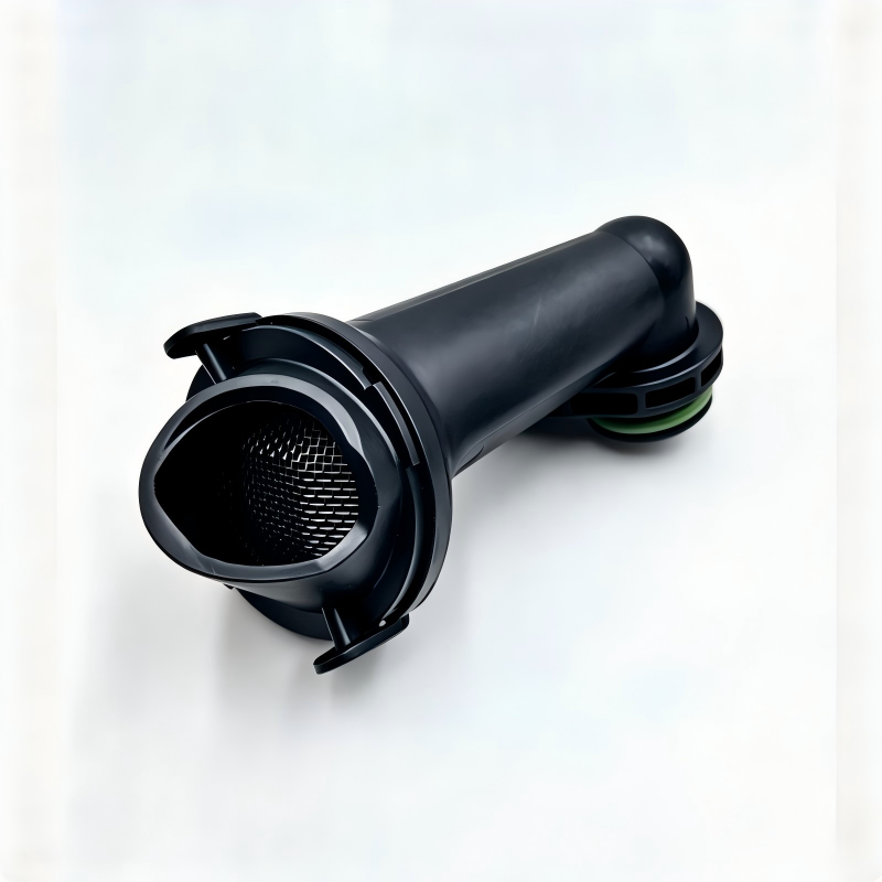 Oil pump pickup screen with black mesh strainer and inlet opening, end view