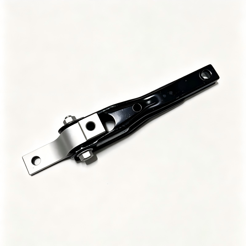 Black subframe mounting bracket with silver mounting pad and fastener hardware
