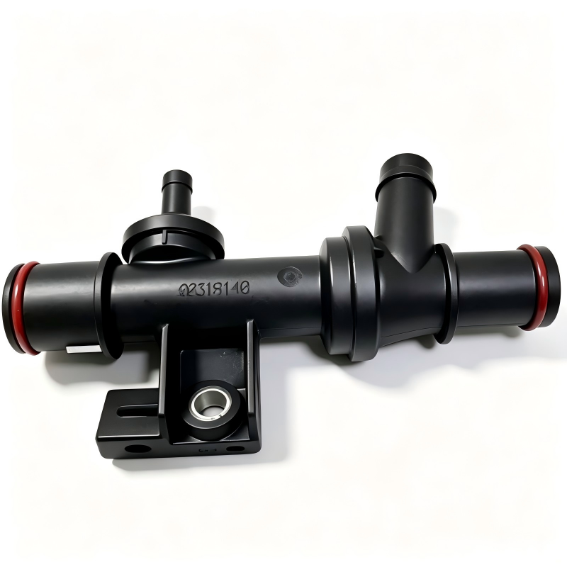 Vacuum check valve with two vacuum hoses, black body and red O-ring end caps