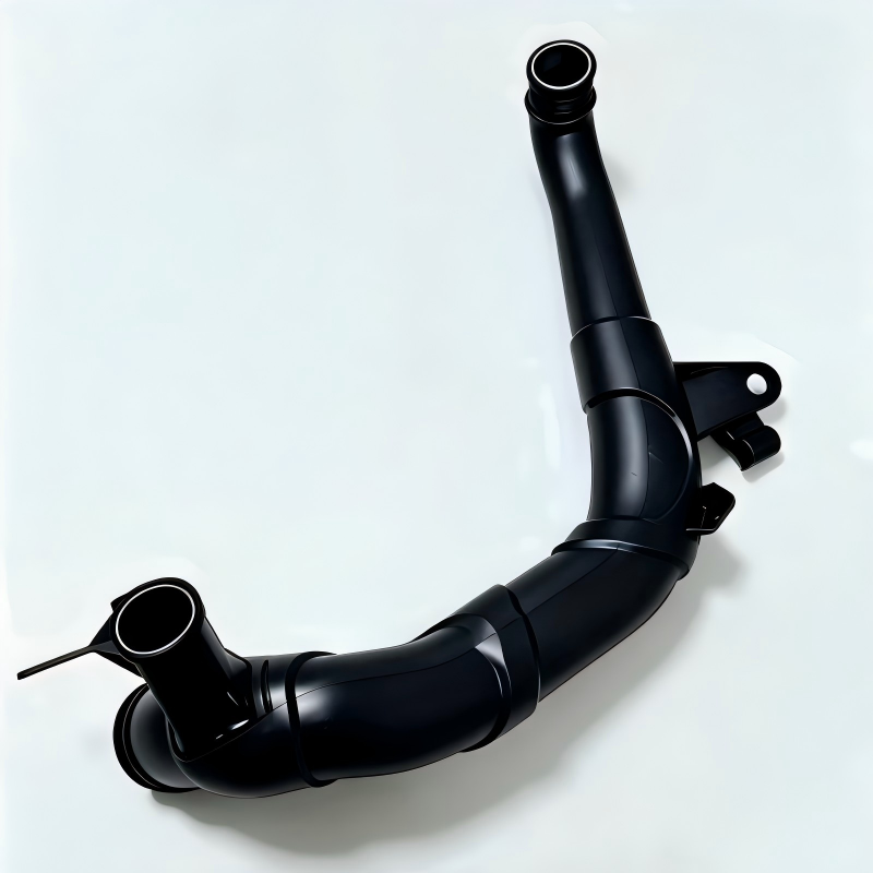 Black turbo boost pipe with flange bracket and circular coupler ends