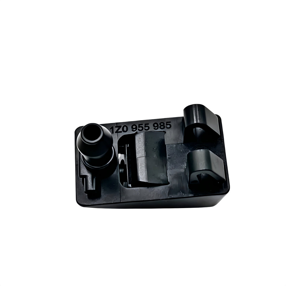 Windshield washer nozzle, black plastic base with inlet port and outlet channel