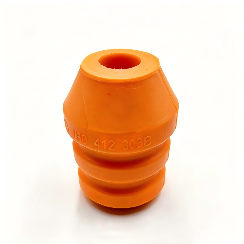 Orange front shock absorber bump stop, angled view with top opening and 1H0412303B stamp