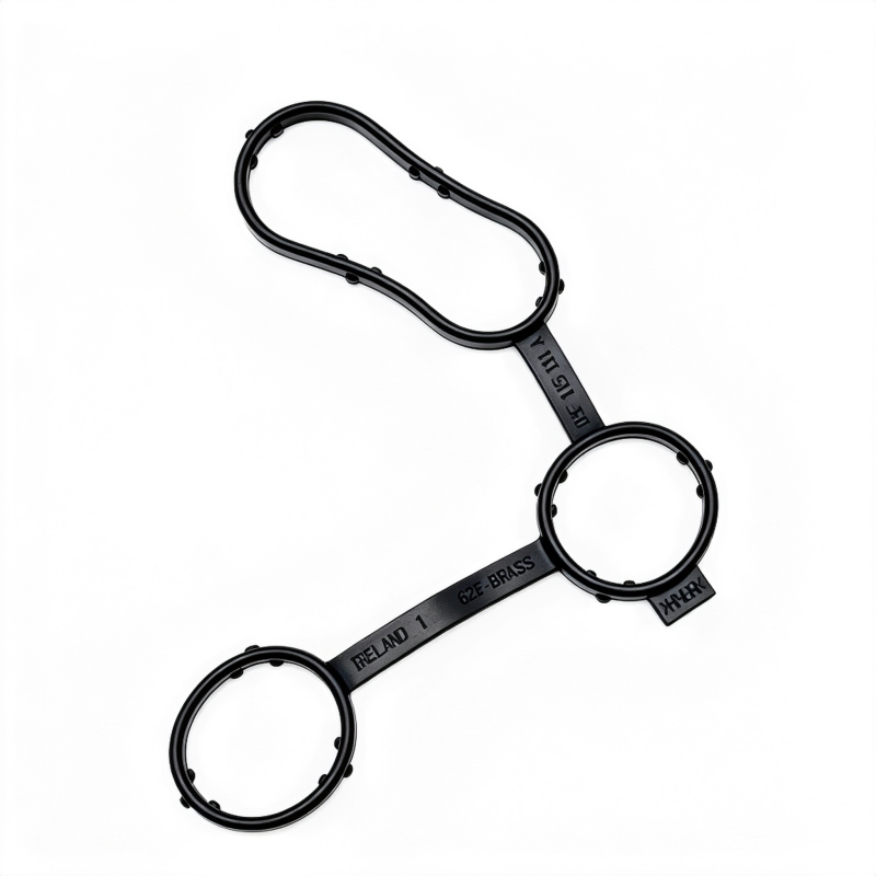 Engine oil cooler gasket kit, black rubber gaskets and O-rings with molded markings