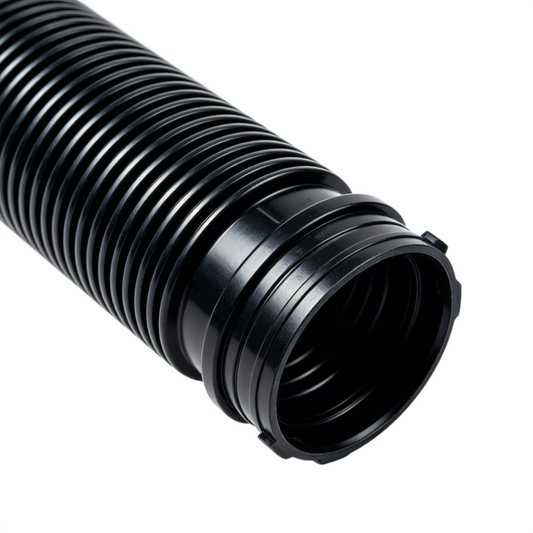 Black ribbed air intake hose end with circular opening and clamp ring