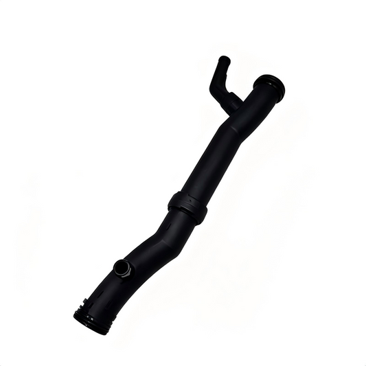 Black coolant hose with upward outlet and angled connector