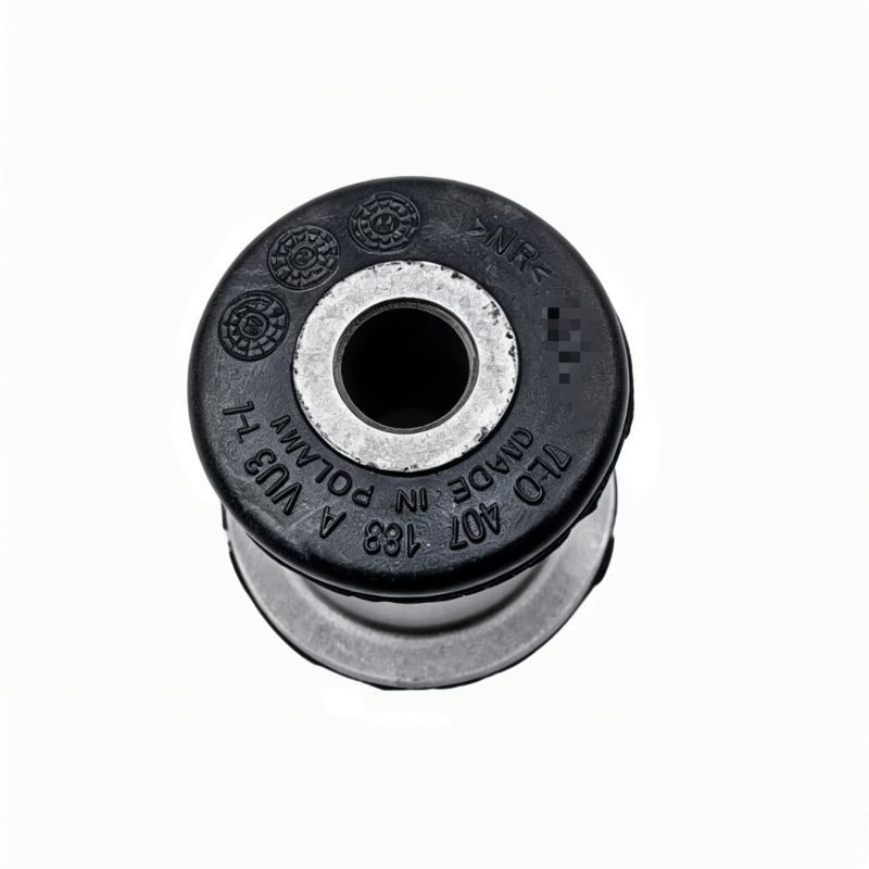 Control arm bushing, black rubber disk with central hole and embossed markings