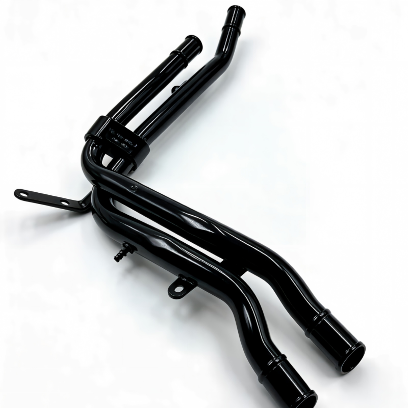 Black engine coolant pipe assembly with mounting brackets and curved sections