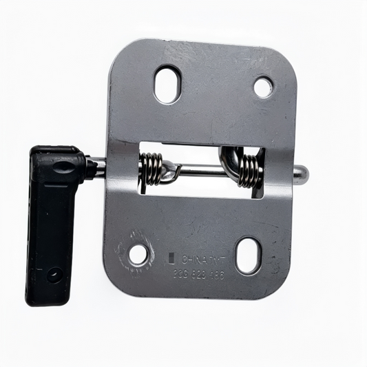 Metal hood latch with black release handle and two tension springs
