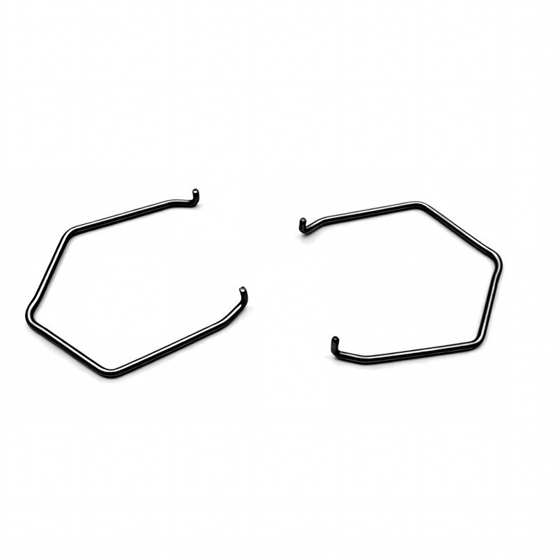 Set of dark metal intercooler hose clamps, curved with hooked ends
