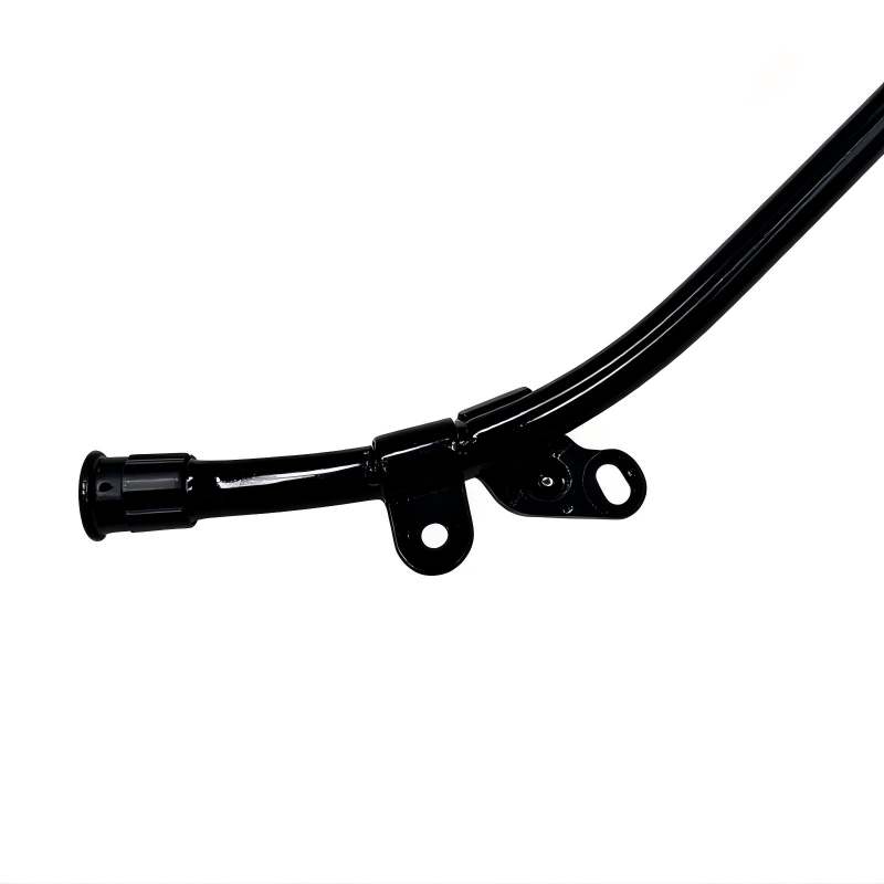 Engine oil dipstick guide tube with mounting bracket and circular hole