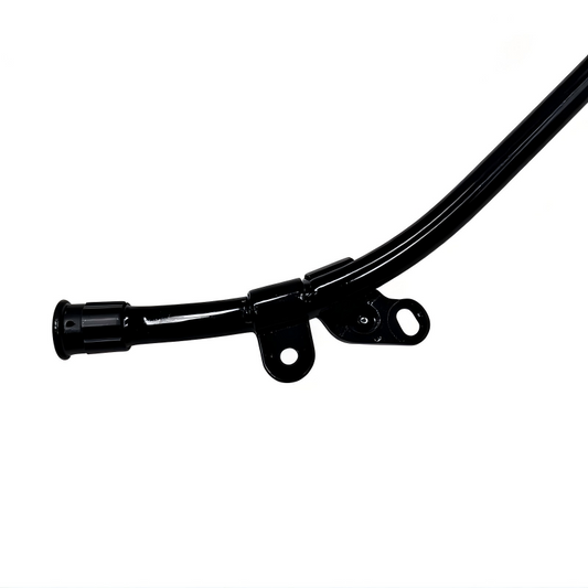Engine oil dipstick guide tube with mounting bracket and circular hole