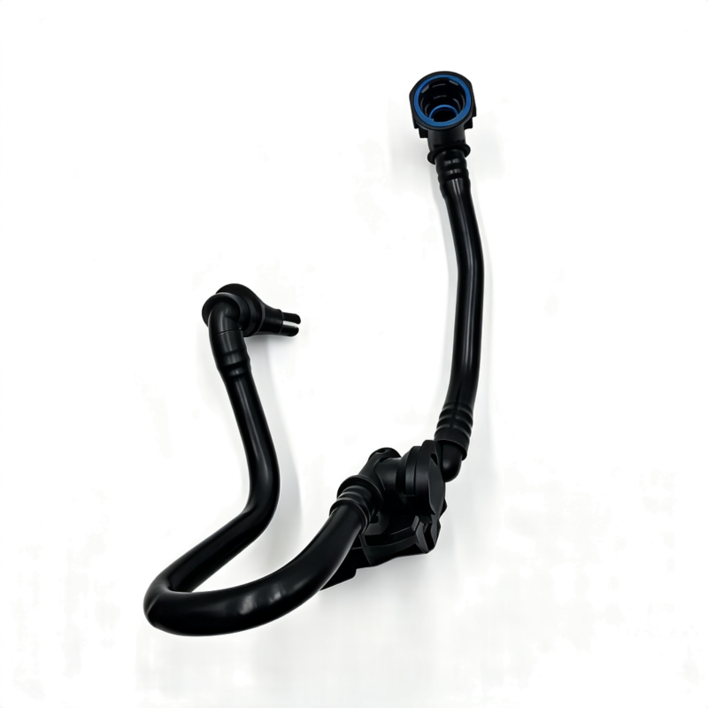 Black brake booster vacuum hose with molded Y-joint and round vacuum port