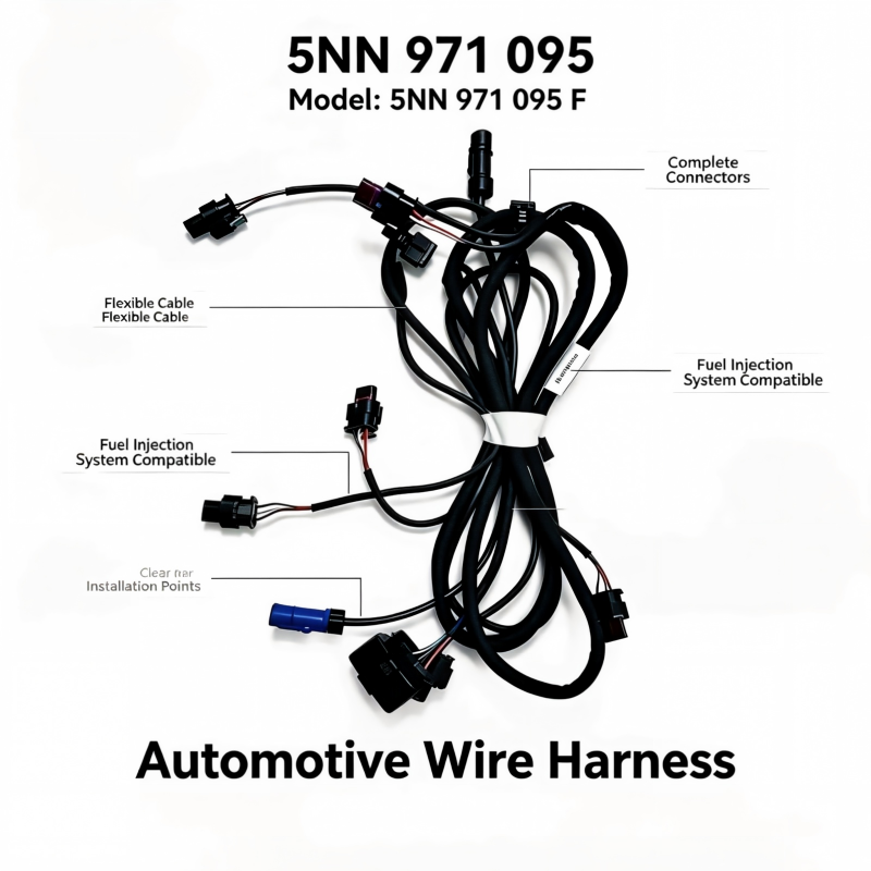 Automotive wiring harness with bundled black cables and multiple connector plugs