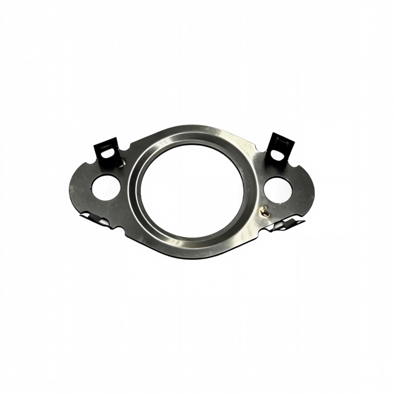 Oil line seal housing with metal ring, corner cutouts, and four mounting tabs