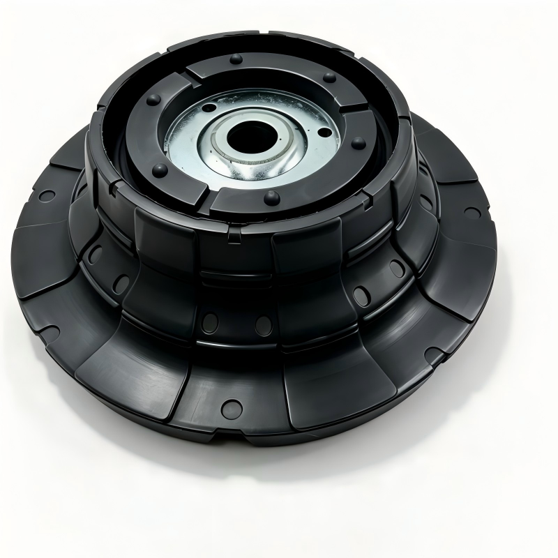 Front strut mount bushing assembly, black rubber spring seat with central metal hub
