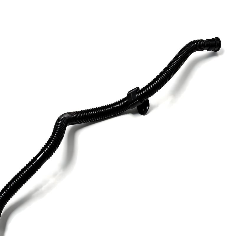 Black ribbed hose section with connector clips and ribbed texture