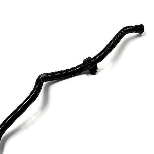 Black ribbed hose section with connector clips and ribbed texture