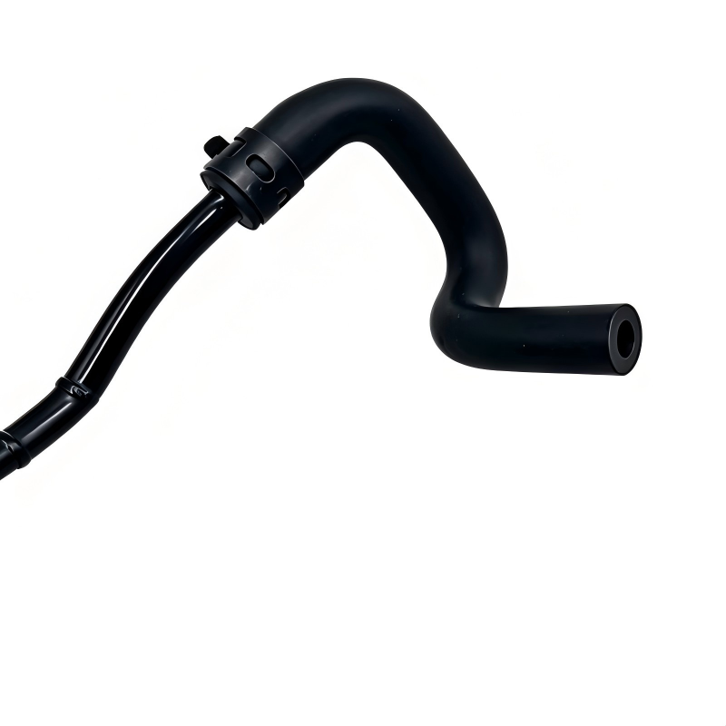 Black coolant hose with curved pipe and small outlet tube