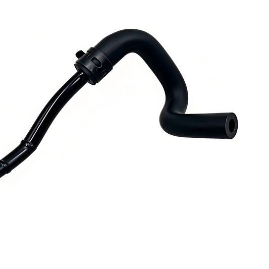 Black coolant hose with curved pipe and small outlet tube