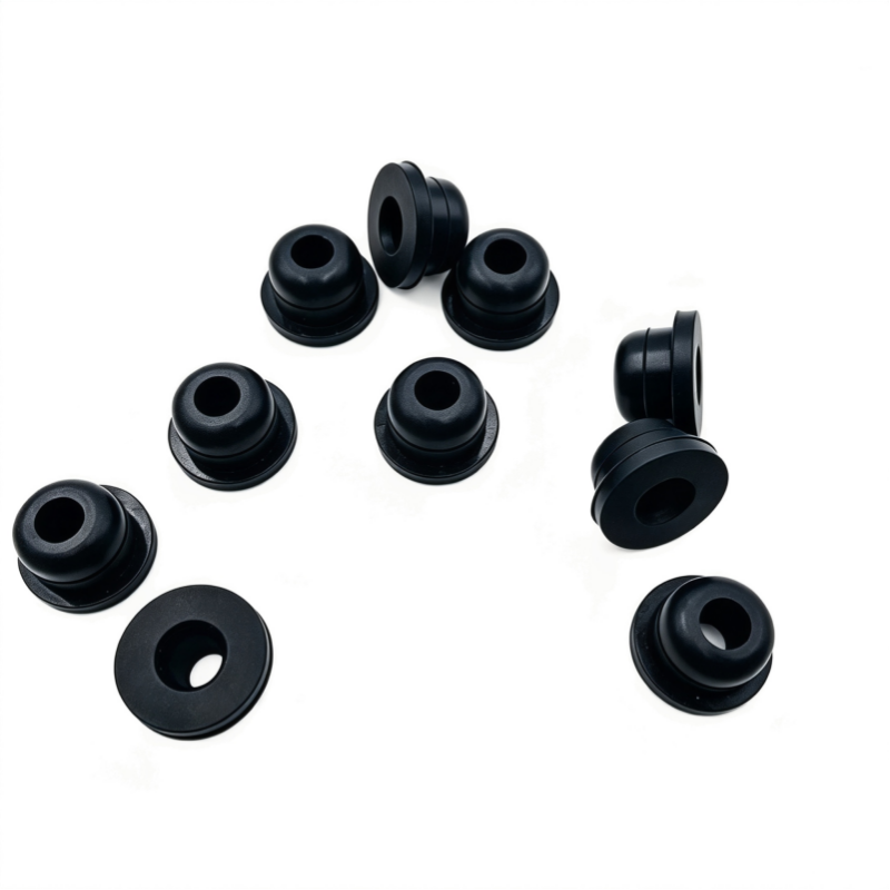 Set of black rubber washer pump seals/gaskets with center openings, multiple pieces