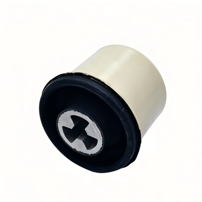 Rear axle bushing end view with black rubber and circular metal insert