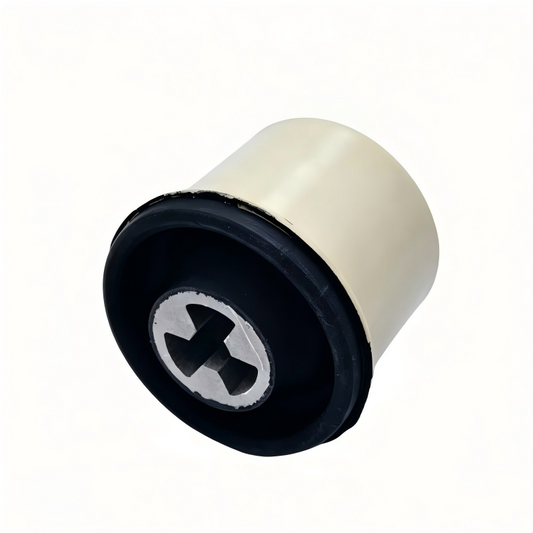 Rear axle bushing end view with black rubber and circular metal insert