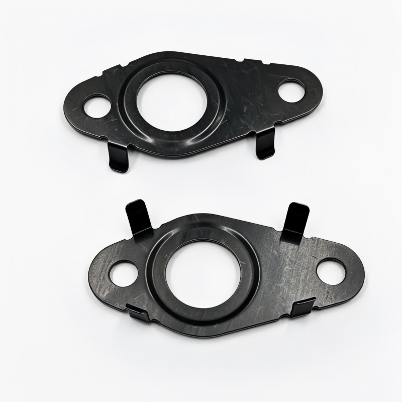 Oil line seal gasket set, two black plates with center rings and side tabs