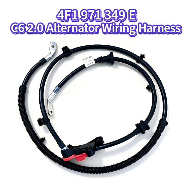Black alternator wiring harness with metal bracket terminals and red latch connector