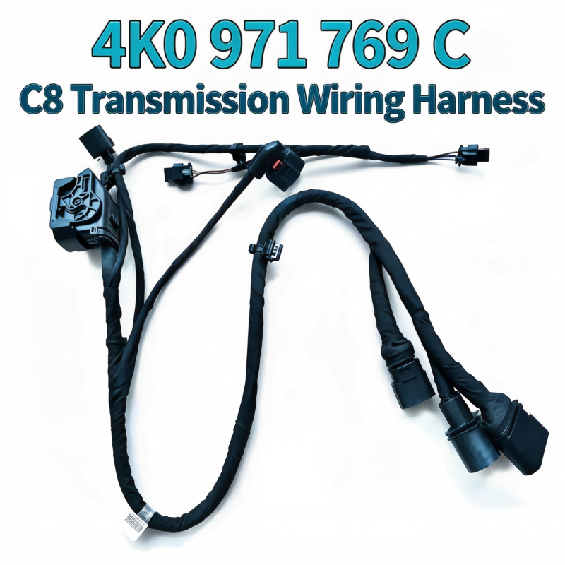 Black transmission wiring harness with several connectors and cable branches