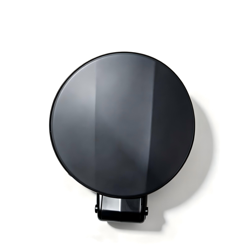 Black round fuel filler door cover with latch tabs