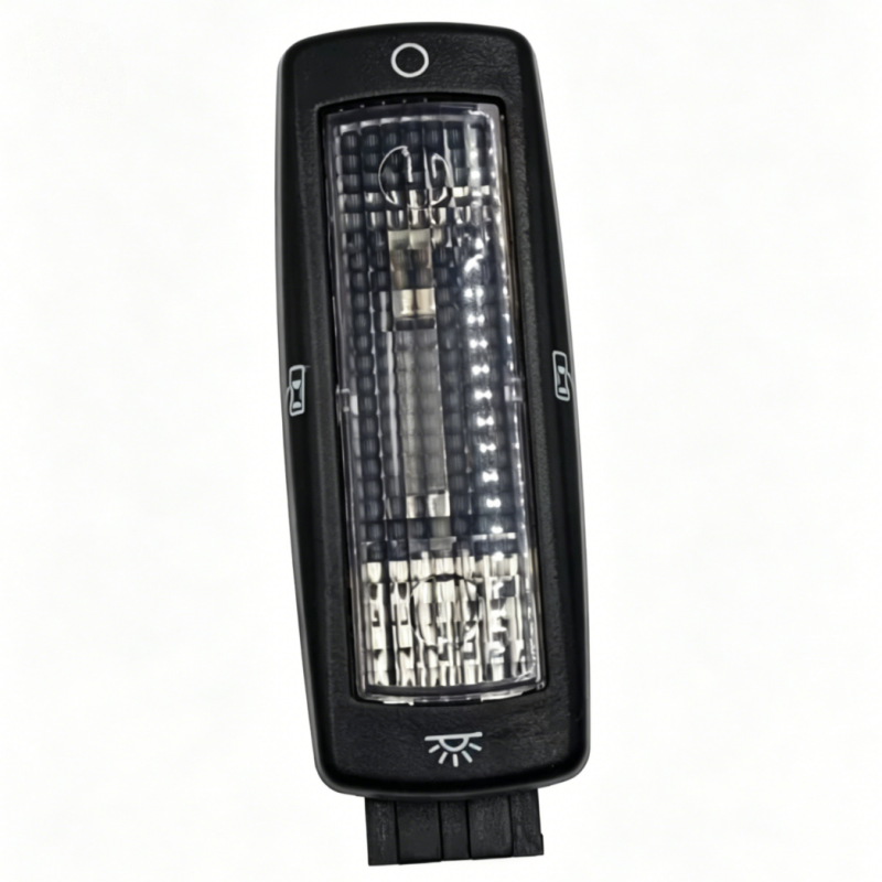 Black interior reading lamp, rectangular lens with control icons