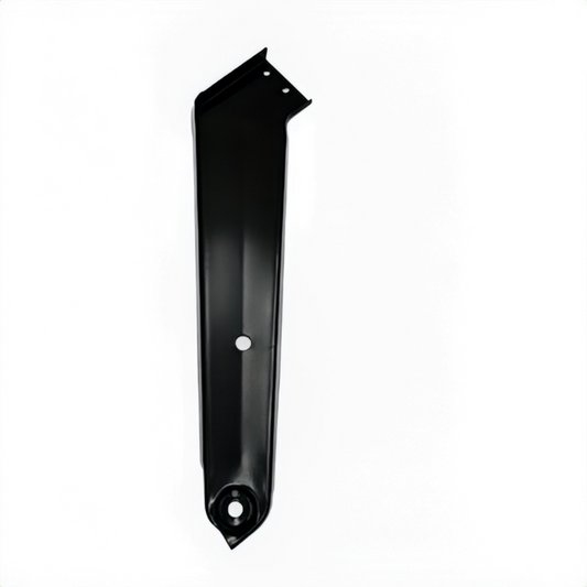 Headlight mounting bracket, black metal with circular mounting hole and tab
