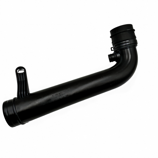 Black air intake hose with curved elbow and side connector fitting