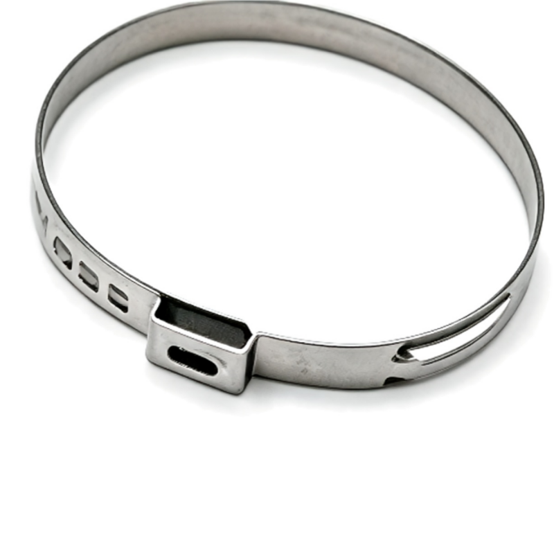 Steering rack dust boot metal retaining clamp, silver-gray