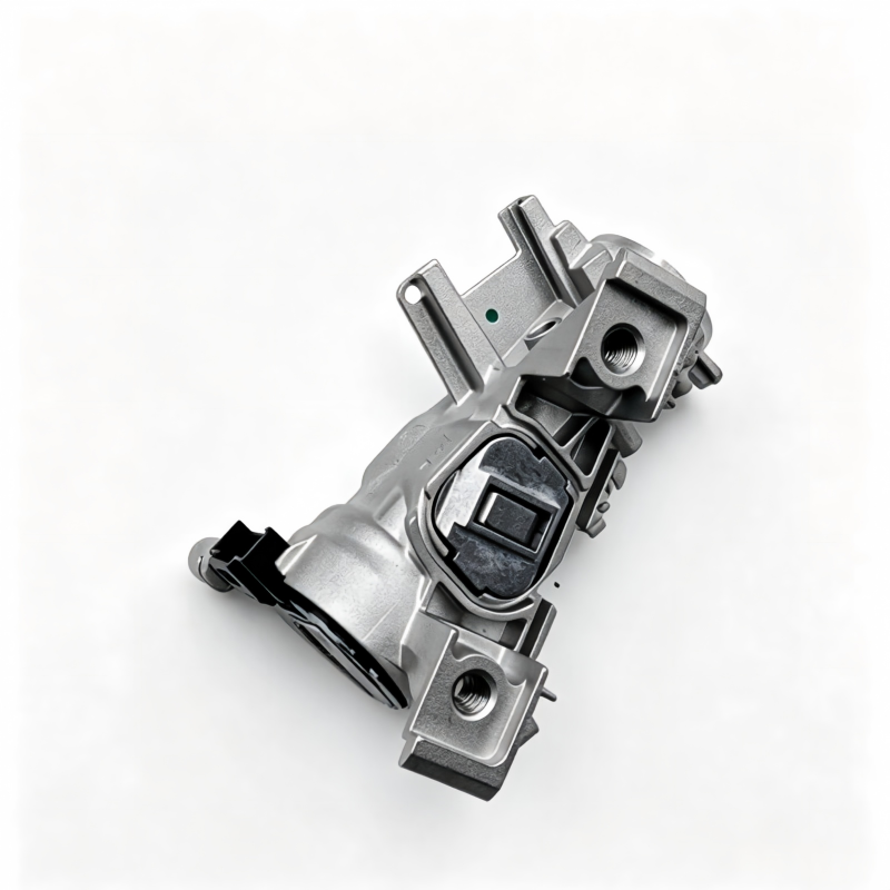 Ignition lock housing assembly, silver gray bracketed metal component with green mark