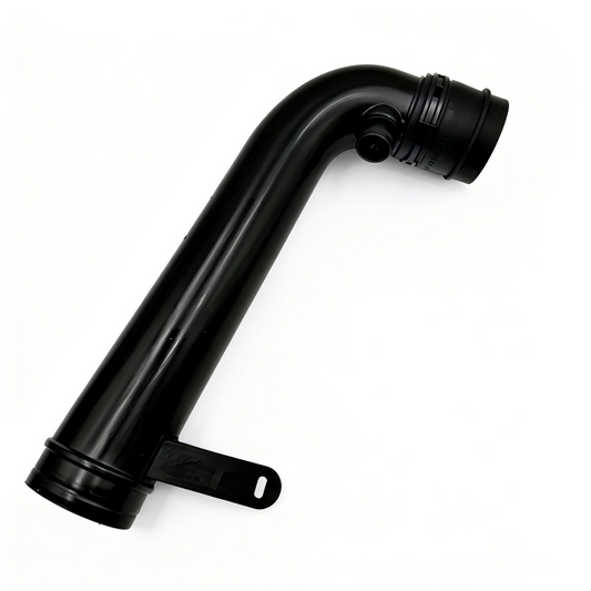 Black air intake hose with right-angle bend and mounting bracket