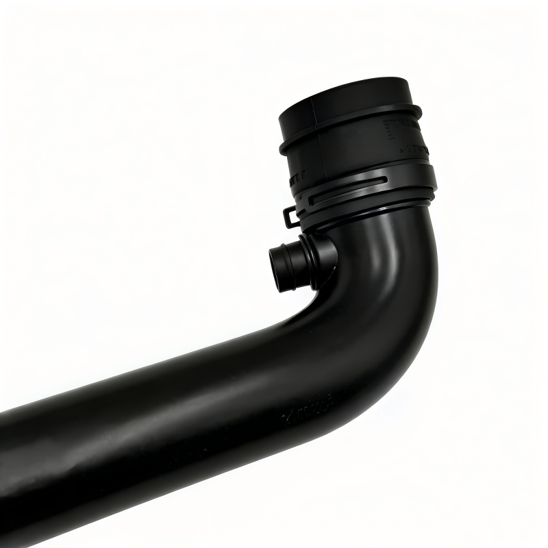 Black air intake hose elbow with ribbed coupler and hose joint