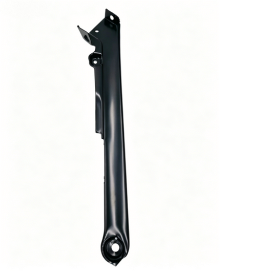 Black headlight mounting bracket with mounting tab and circular hole on the bottom