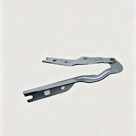 Metal hood hinge bracket pair, left and right, with pivot bolt and mounting holes