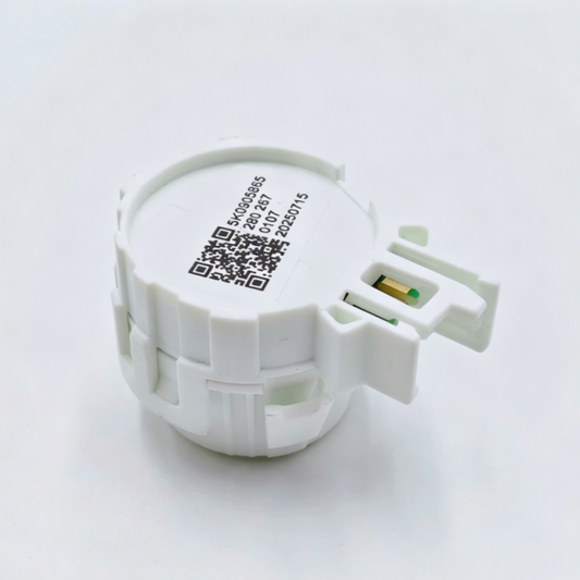 White plastic ignition switch electrical connector with side tab and QR label