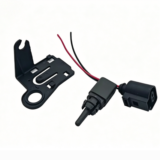Ambient temperature sensor kit with black bracket, wires, and connector plug