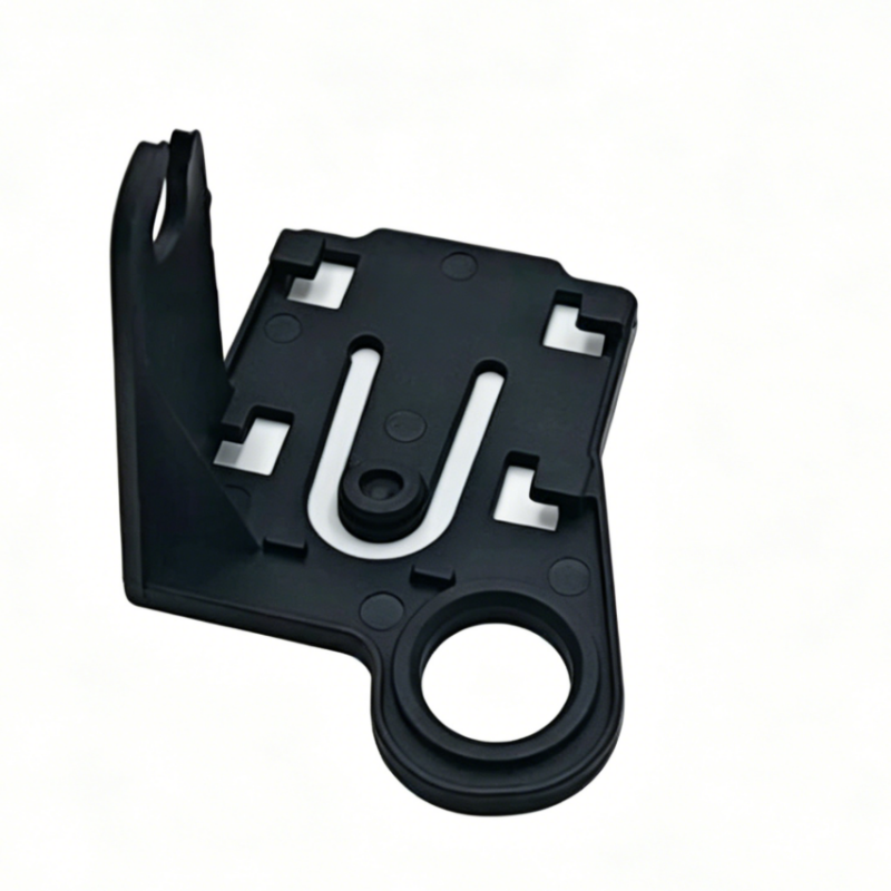 Black mounting bracket with round opening and multiple mounting slots