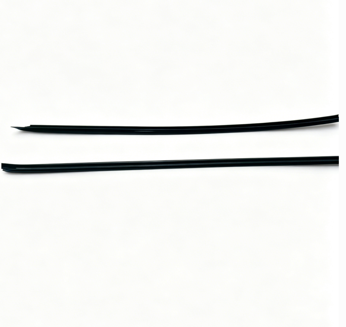 Two-piece black windshield cowl trim strip set, long flexible automotive molding
